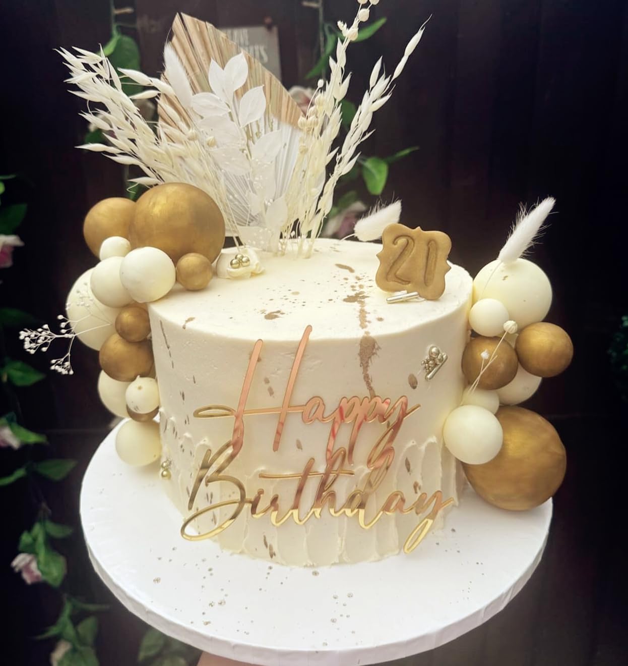 Boho Champagner Tortendeko Gold Kugeln Tortendeko Gold Palmblätter Cake Topper Böhmische Weißgoldkugel für Hochzeit Geburtstag Jubiläum