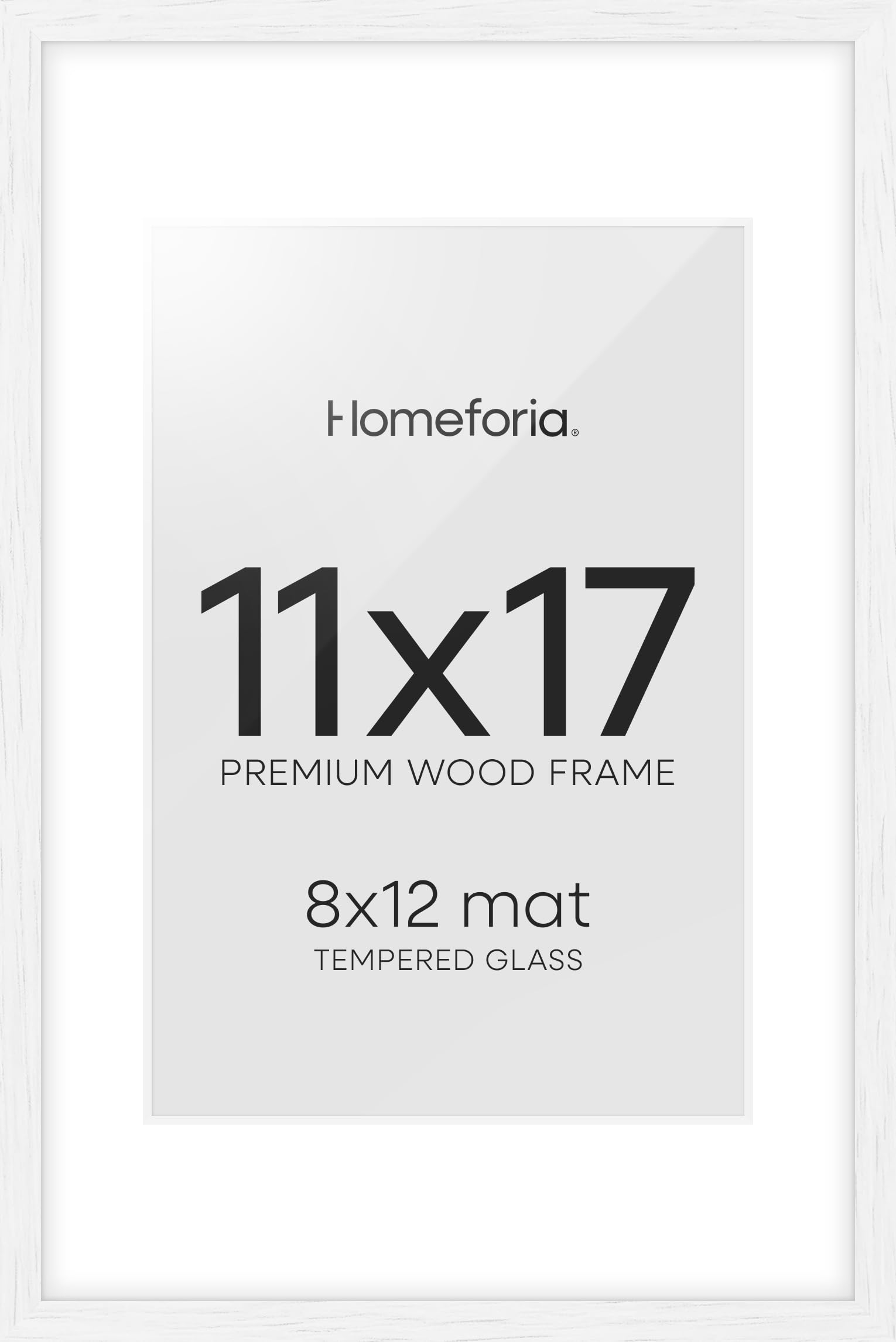 Homeforia 11x17 White Wood Frame, High End Oak 17 x 11 White Wooden Picture Frames with Mat 8 by 12, 11x17 Poster Frame Matted to 8x12 inch Photo,