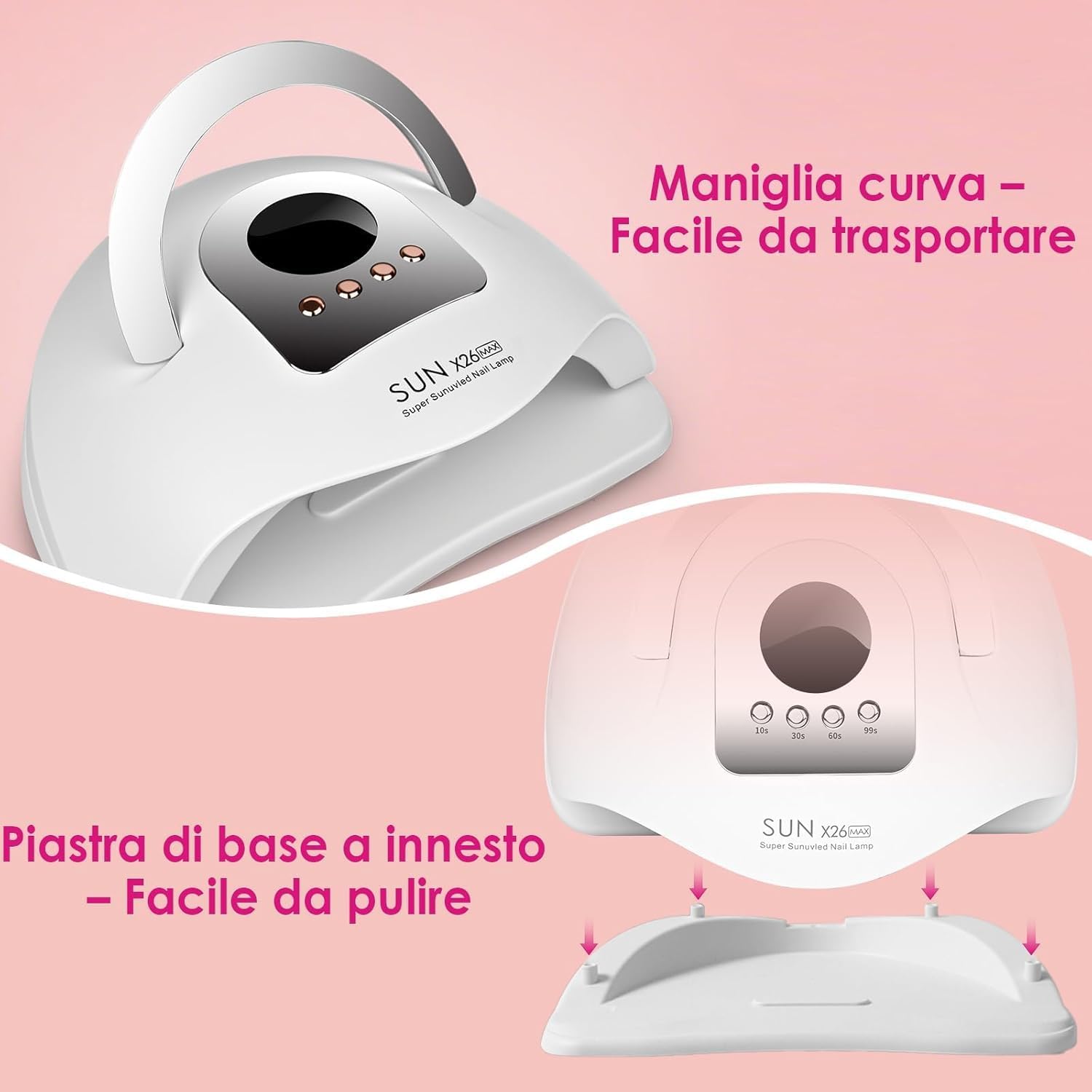 Lampada Unghie Professionale SUN X26 Max 380W – UV/LED 42 Doppie Perle, Asciugatura Rapida, 4 Timer, Sensore Smart – Per Gel, Semipermanente, Ricostruzione – Manicure & Pedicure
