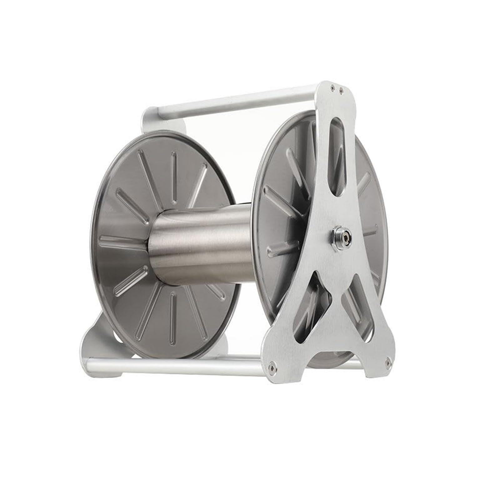 Kit de soporte para manguera de jardín, carrete de manguera montado en la pared con capacidad de 100 m, mango giratorio de 360° para un almacenamiento eficiente de la manguera de agua