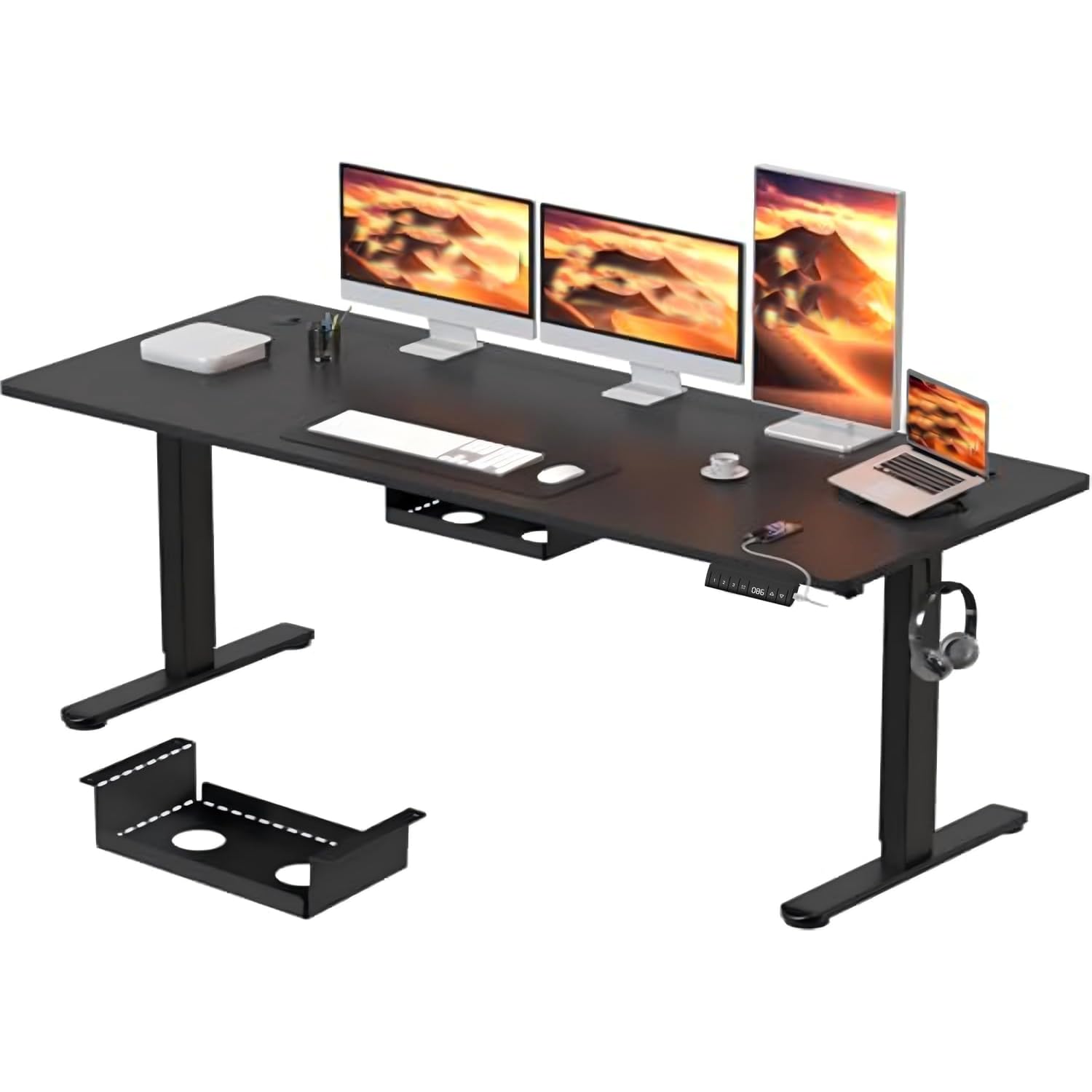 JUMMICO Electric Standing Desk 180x80 cm with Charging Port, Height Adjustable Computer Desk with Cable Tray,Ergonomic Sit Stand up Desk Rising Table Home Office Furniture, Black