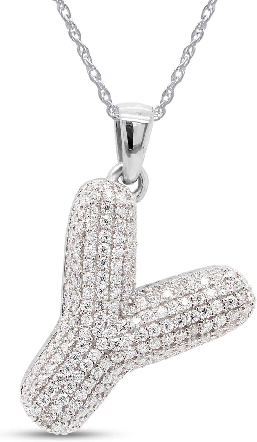 SAVEARTH DIAMONDS Round Cut Lab Created Moissanite Diamond Initial Bubble Letter Y Pendant Necklace In 14k Gold Plated 925 Sterling Silver With 18" Chain (VVS1 Clarity, 1.00 Cttw)