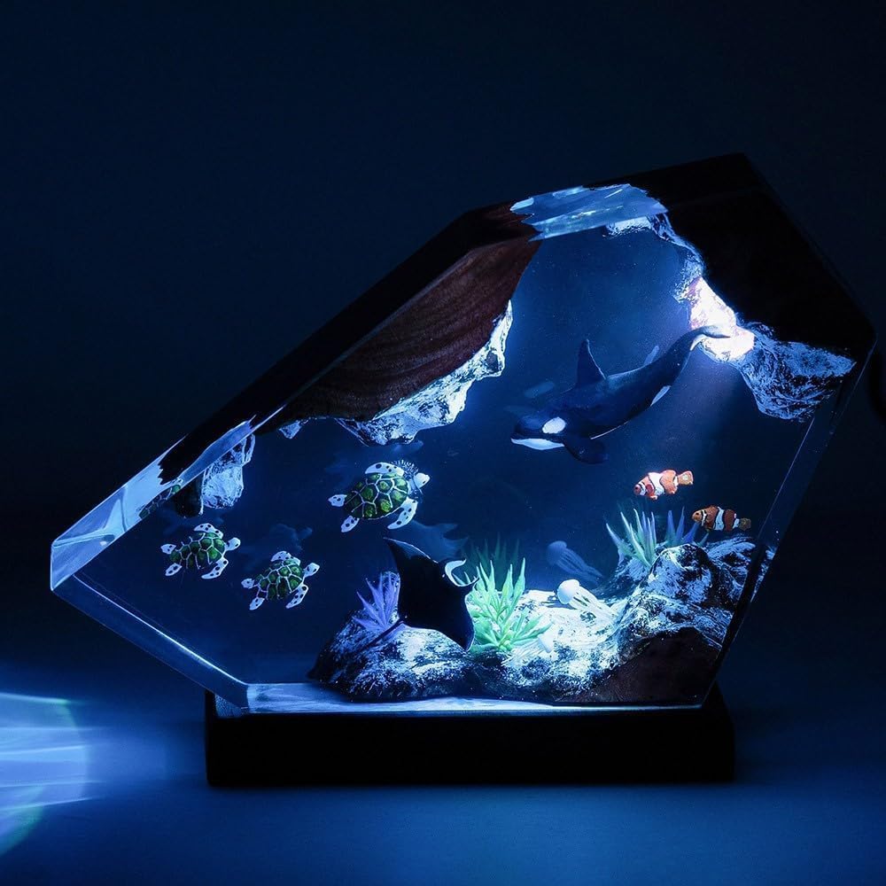 Lampa z żywicy oceanicznej Orca, ręcznie wykonana drewniana lampka stołowa, lampka nocna, port USB, ornamenty do dekoracji domu, biura, prezenty na urodziny, wyjątkowy prezent na Święto Dziękczynienia