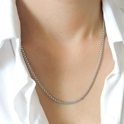 Miniatura 3 de Chain necklace, 3MM Square Rolo Stainless steel chain necklace for women men, Silver chains 16-30 inch available