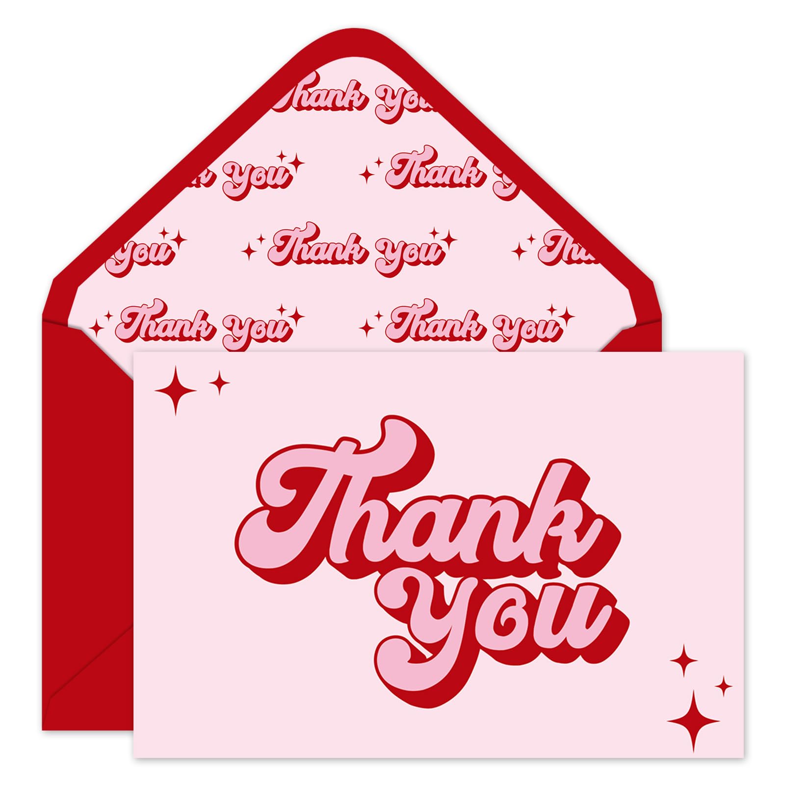 FYSUIMU 24 Pack Valentine's Day Red Pink Thank You Cards Girl Princess Note Card with Envelopes Stickers Valentine's Day Greeting Blank Card for