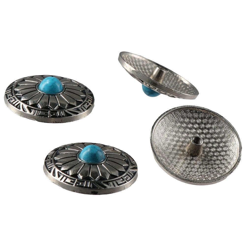 Amazon | 10個 30mm ターコイズ ラウンドコンチョ シルバーメタル
