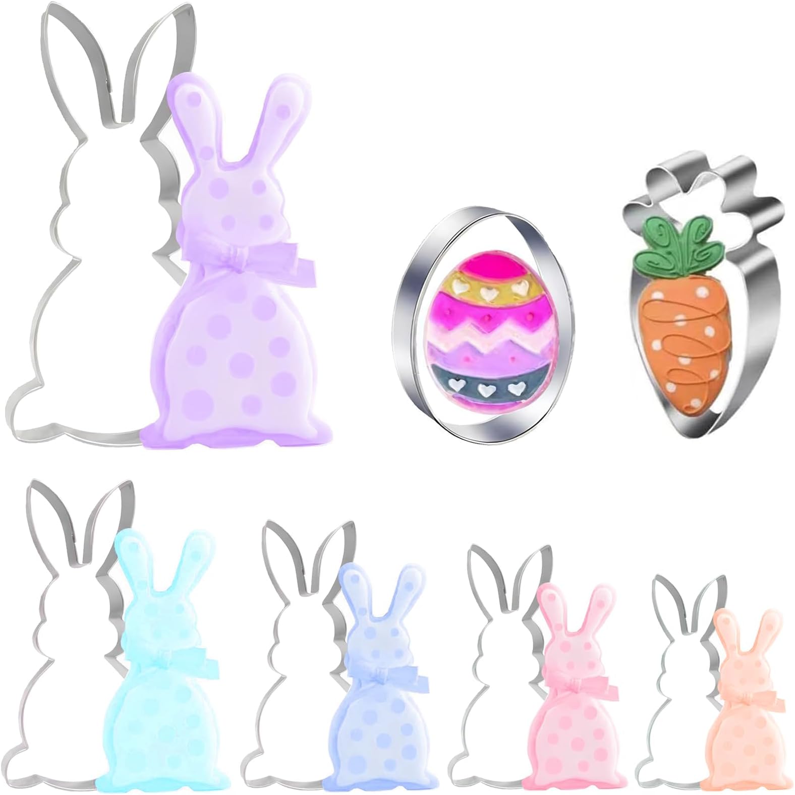 Funmo Easter Bunny Cookie Cutter Set, 7 Pieces Easter Cookie Cutters, Easter Set, Easter Rabbit Cookie Cutter Set, Stainless Steel, Cookie Cutter Rabbit Egg Carrot Shapes, for Cakes, Fondant,