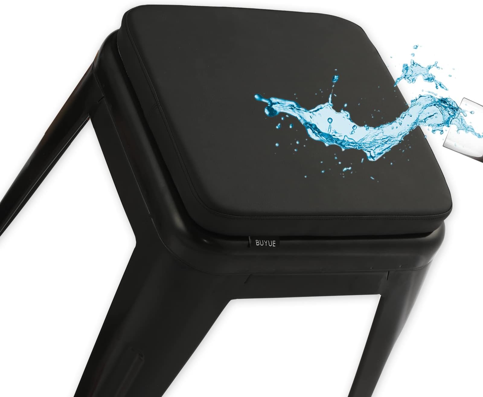 Magnetic Square Cushion for Metal Stackable Bar Stools, Luxury PU Leather Waterproof Small Seat Cushion for Café Restaurant Bistro Patio Chairs (Square, Black, 1 Count)