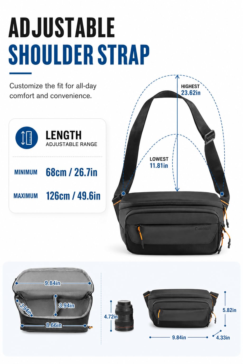 Cwatcun Sacoche pour Appareil Photo SLR à Bandoulière, Résistante à l'Eau, pour Photographe, Noir, S