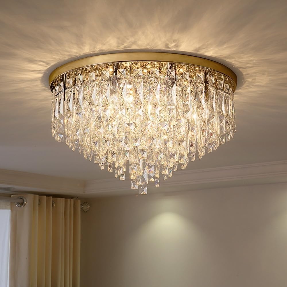 HXYSXHJUO Crystal Raindrop Ceiling Light Fixture - Large Round Chandelier for Contemporary Luxury Décor in Bedroom, Living Room, and Foyer