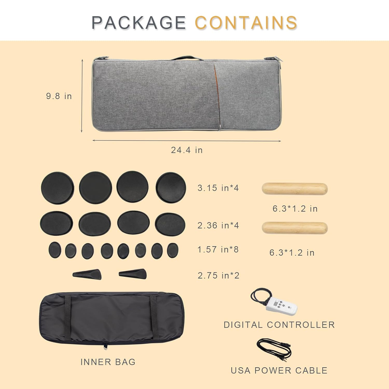 Massage Stones Set with Warmer Kit Hot Rocks Bamboo for Massage Hot Stones Massage Warmer Kit with Temperature Control and Carry Bag for Home Use (18 Stones and 2 Sticks)