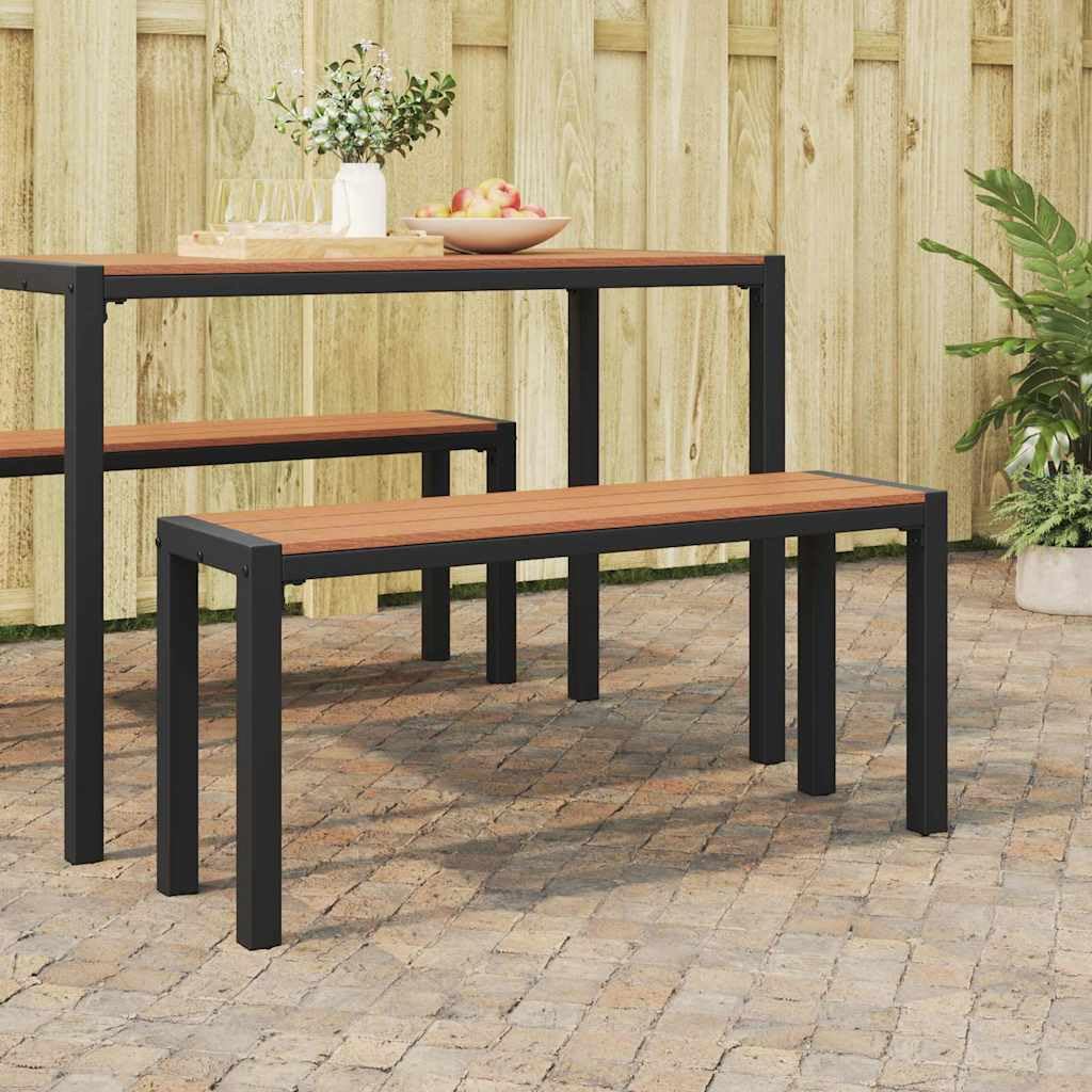 Banco de jardín marrón 100 x 28 x 45 cm, de acero, resistente a la intemperie, para terrazas, jardines y balcones con estructura de metal estable