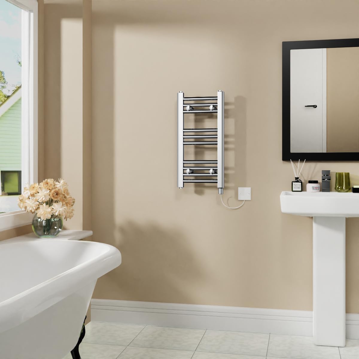Warmehaus Chrome 200W Electric Heated Warming Towel Rail Bathroom Radiator - 600X300mm