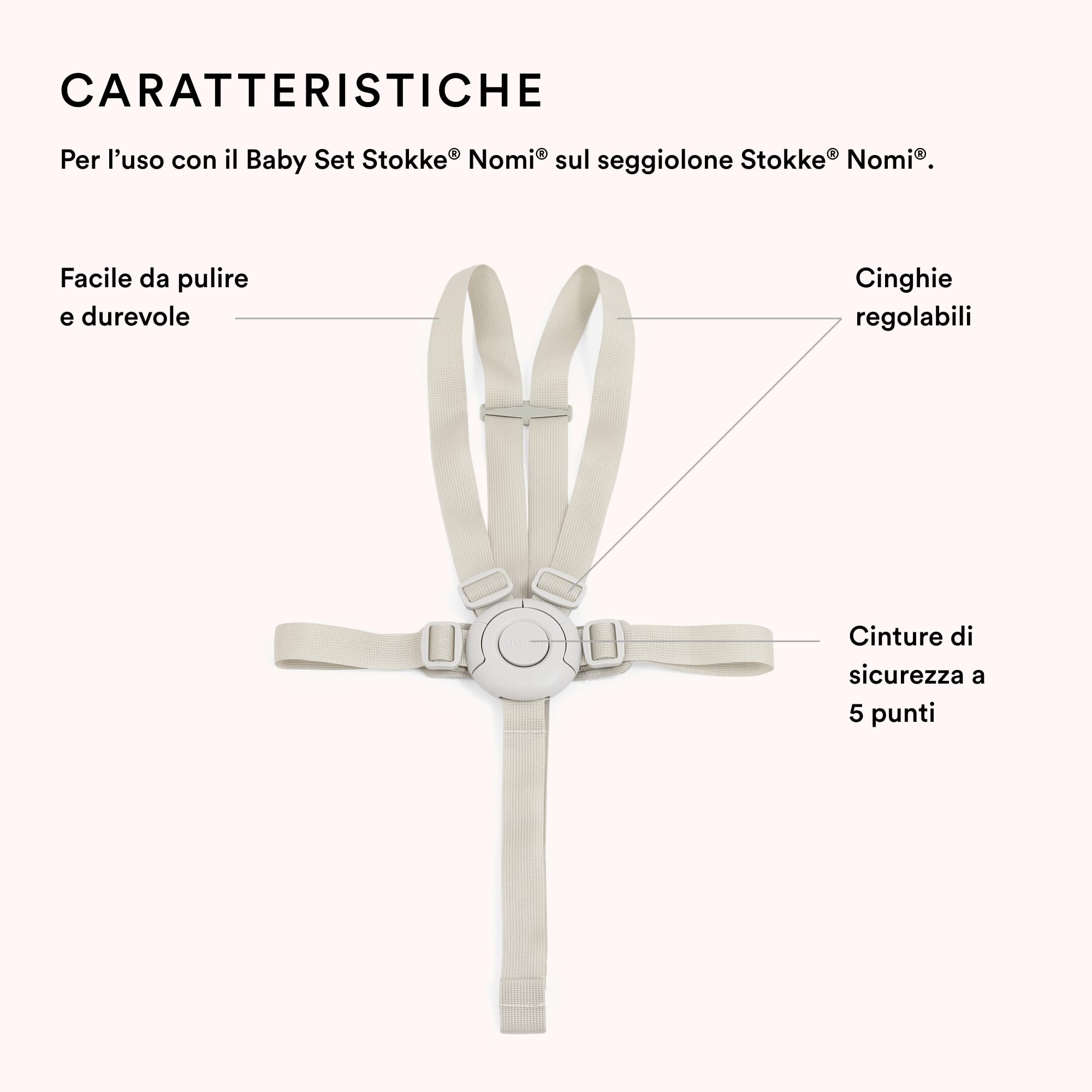 Cintura Stokke per Nomi, Beige - Da usare con il Baby Set Nomi e sulla sedia Nomi - Facilmente regolabile, lavabile in lavatrice