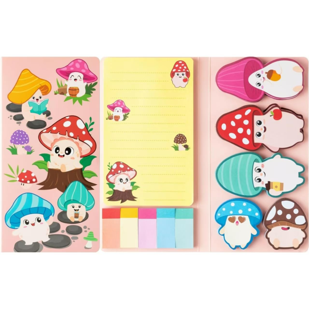Mushrooms Notes Set, 550 Sheets,Cute Cartoon Dog Post It Notes with 3 Point Pens, Self-Adhesive Writing Memo Pages Back to School Office Supplies