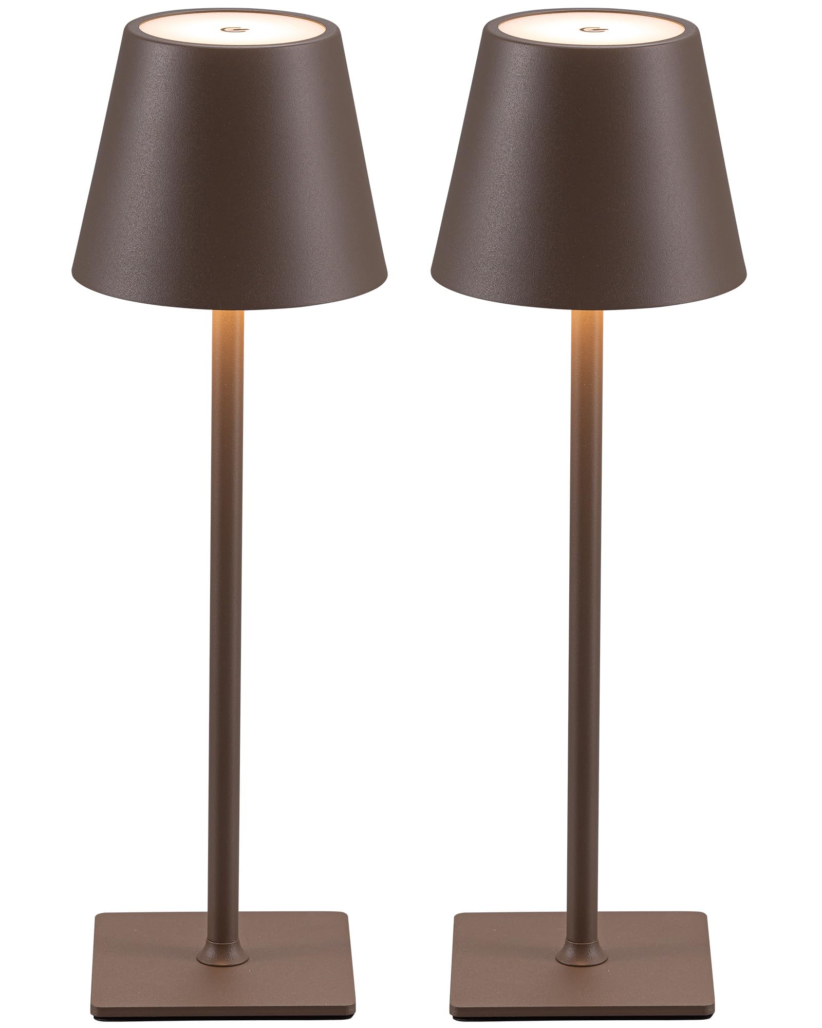 VISDANFO 2 Pezzi Lampada da Tavolo LED Senza Fili, Ricaricabile 5000mAh, Dimmerabile, 2700-6000K, Lampada da Comodino Batteria per Camera da letto, Sala da pranzo, Esterno, Impermeabile (Marrone)