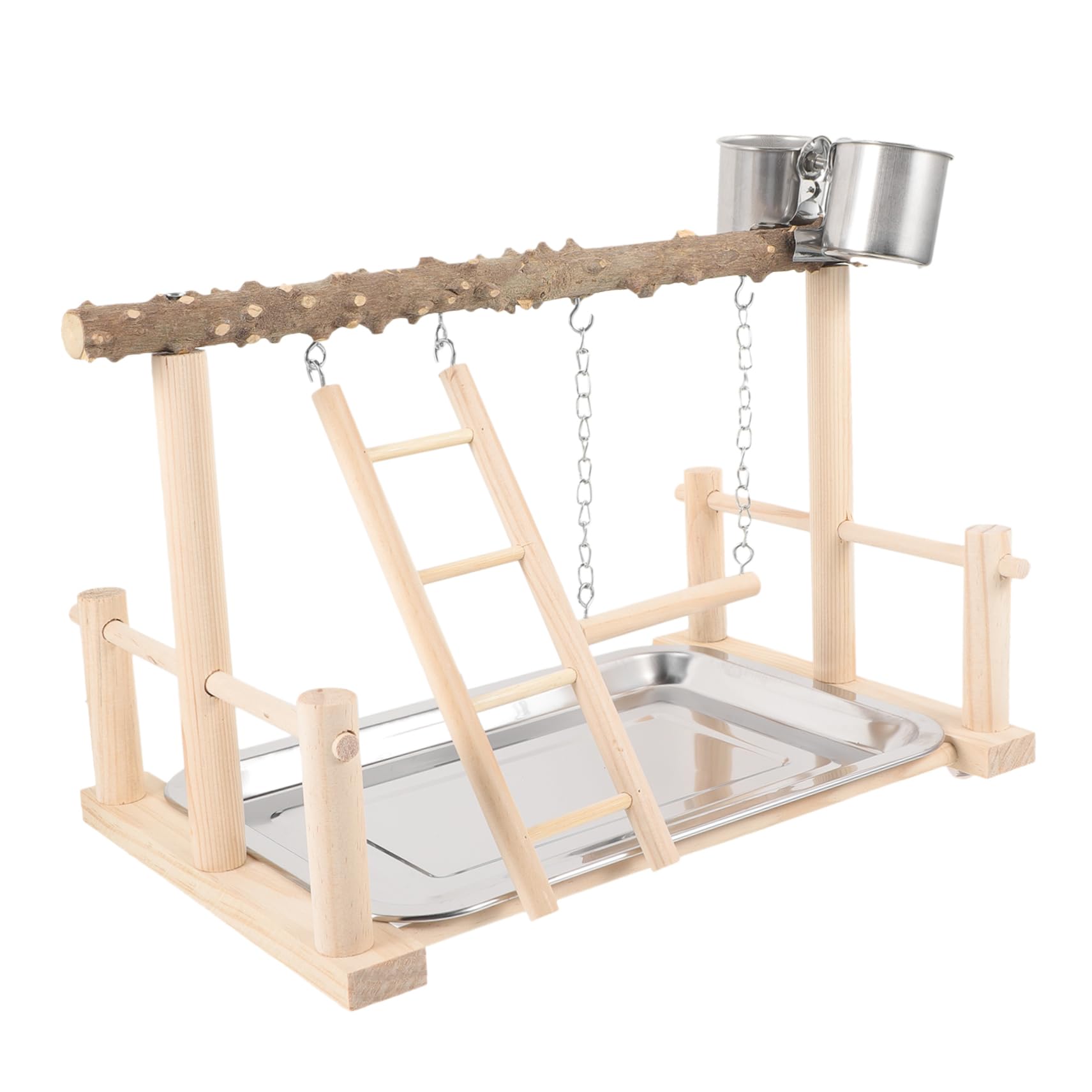 Set Supporto Gioco Legno Uccelli Pappagalli Altalena Scala Tazza Cibo Montaggio Facile Gabbia Riposo Esercizio