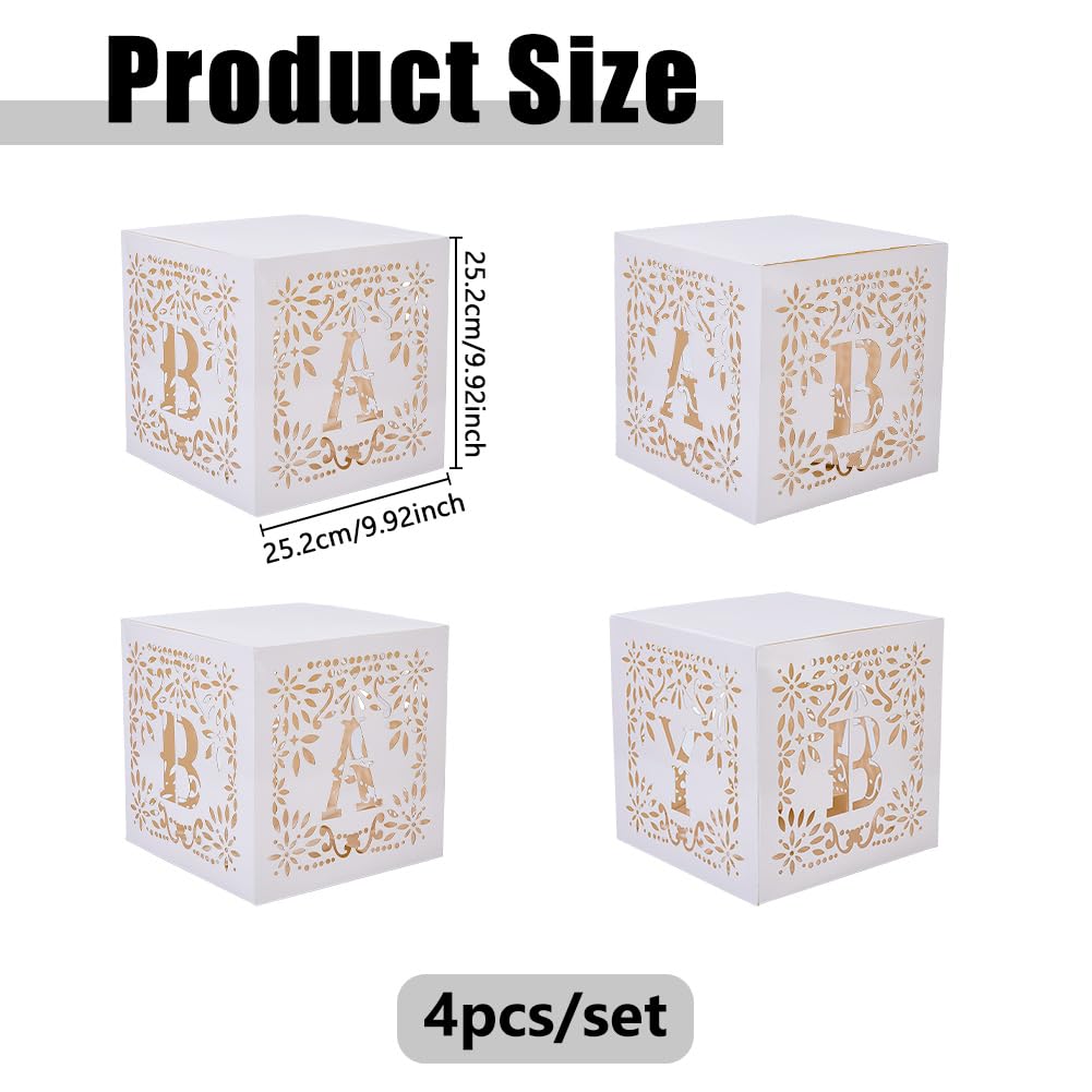 DICOSMETIC Cielito Lindo - Confezione da 4 scatole decorative riutilizzabili per feste messicane, 25 cm, cubi quadrati bianchi, per feste di nascita, per feste di genere e baby shower