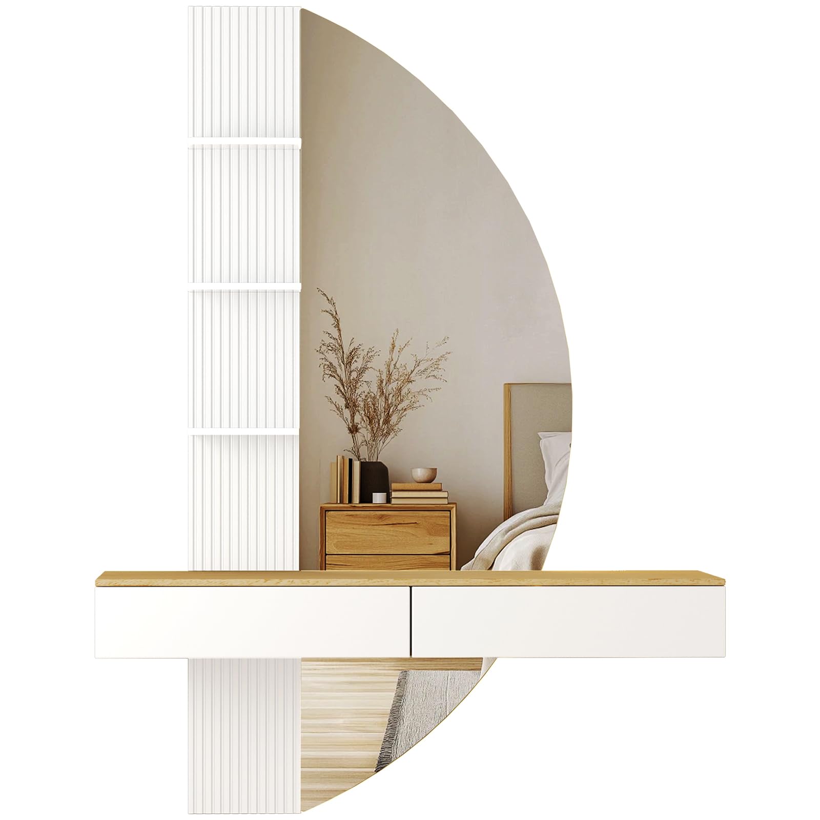 JUMMICO Coiffeuse Murale Flottante avec Miroir HD à éclairage LED, variateur Tactile et 3 températures de Couleur, équipée de tiroirs de Rangement (Blanc)