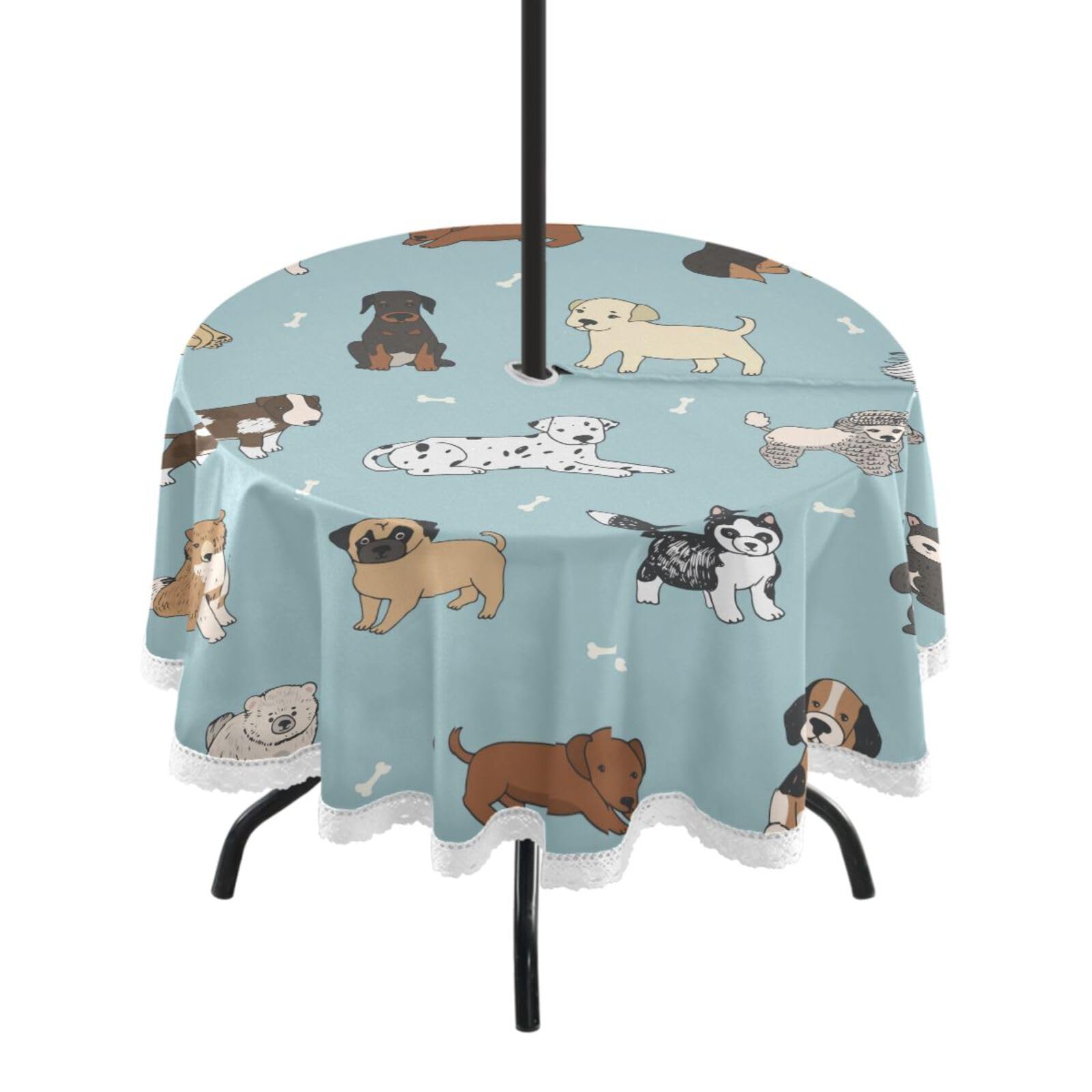 Nappe d'extérieur ronde avec trou de parasol pour repas de jardin