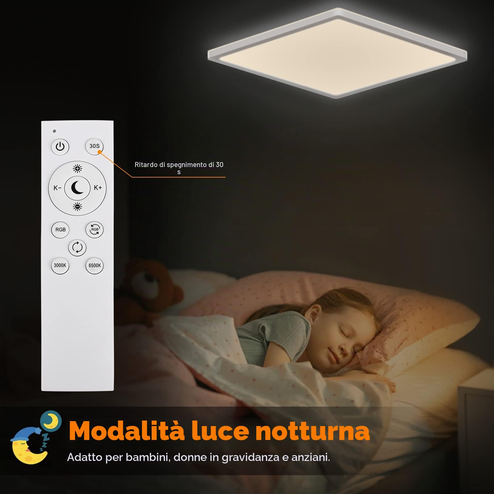 LEZOE Plafoniera LED RGB dimmerabile con telecomando, lampada da soffitto 24W 2400LM che cambia colore, pannello LED piatto 3000K-6500K per soggiorno camera da letto cameretta cucina bagno 30x2,5 cm