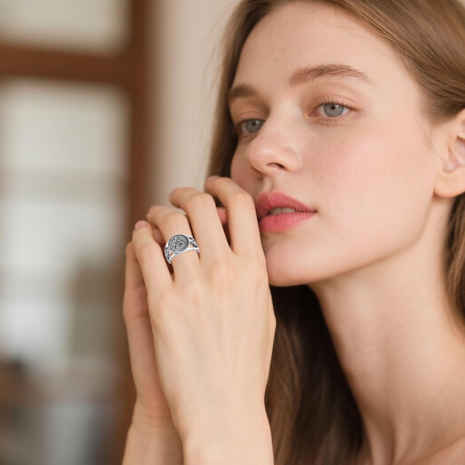 URONE Masonic Ring 925 Sterling Silver Free and Accepted Masons Ring Freemason Compass Symbol Jewelry Gifts for Men Women - Image 3