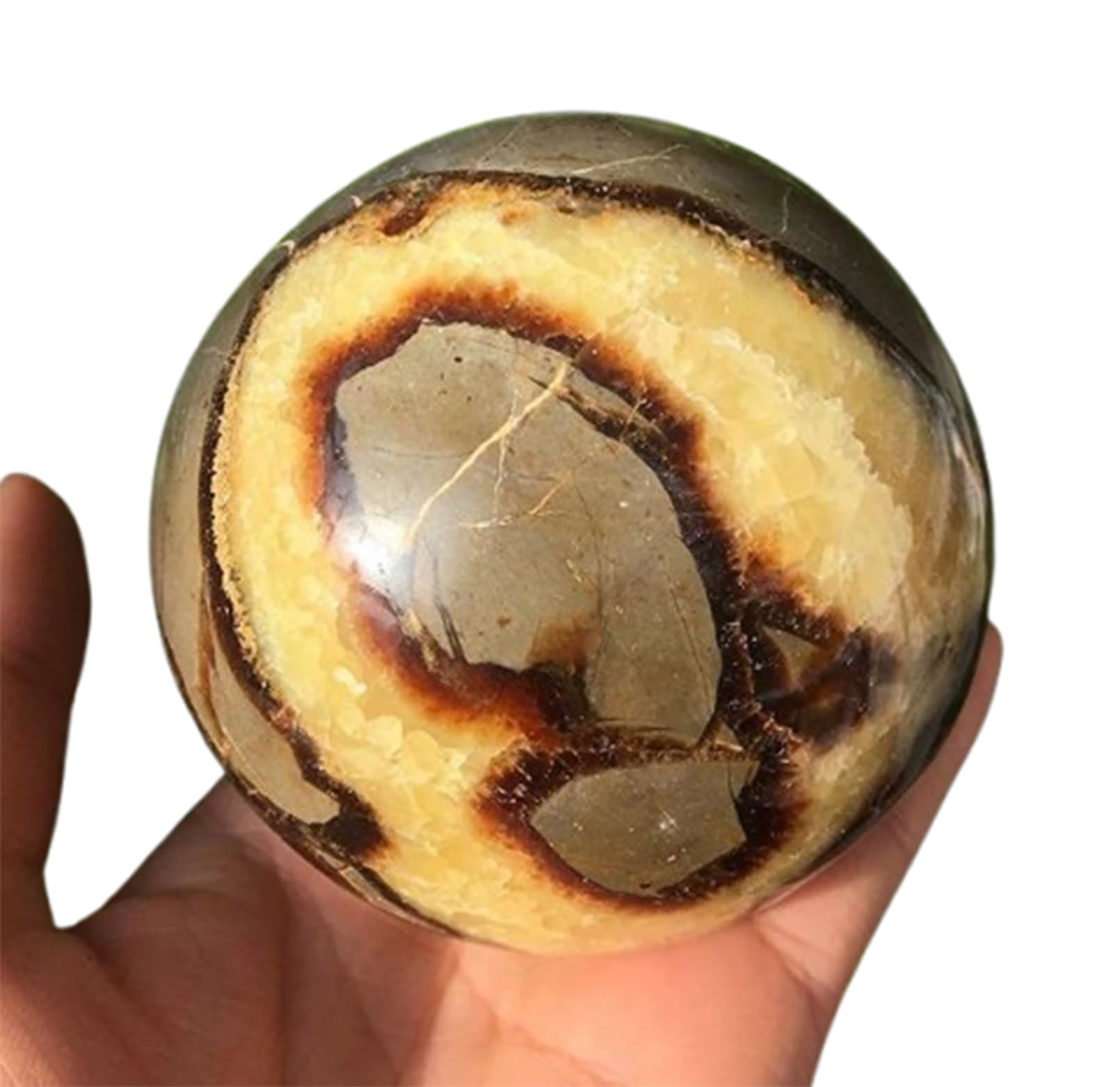 FOPURE Crystal Ball Ornament Septarian Dragon Feng Shui Sphere Polished Gemstone Balls Sculpture Modern Home Decor,60~70cm