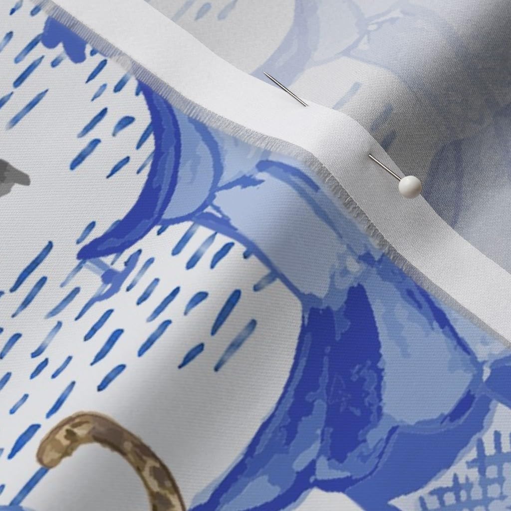 Spoonflower Fabric - Pagoda Forest Chinese Chinoiserie Lanterns Leopard Blue White Toile Printed on Organic Cotton Sateen Fabric by The Yard - Sewing Quilting Apparel Home Decor