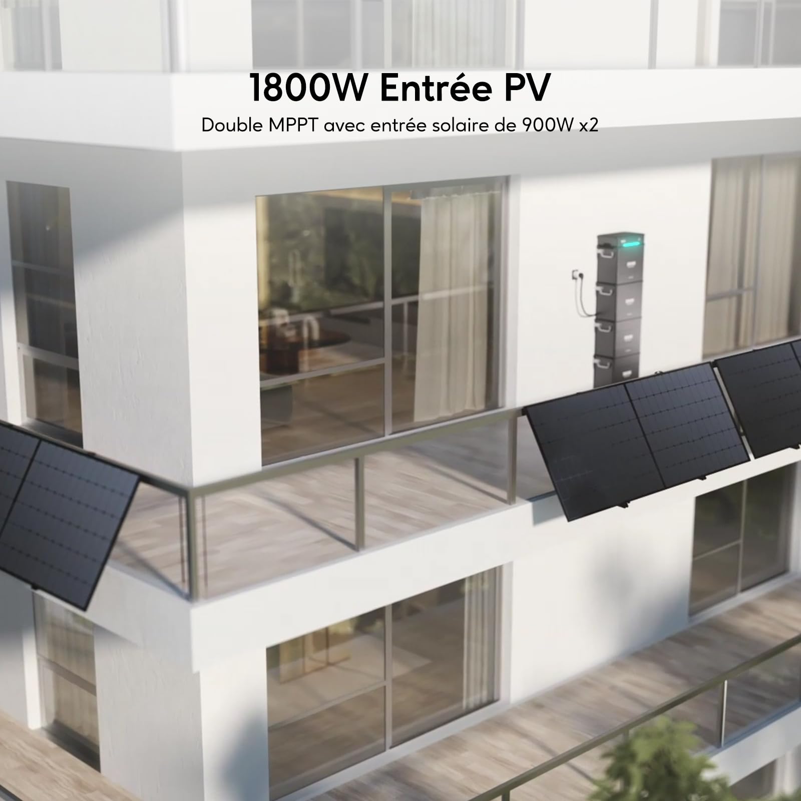 Zendure Solarflow Hyper 2000 avec AB2000L 1920Wh, Centrale Électrique de Balcon avec Entrée Solaire 1800W, HUB Intégré(Unité de Contrôle Intelligente) et Micro Onduleur, Biface Panneau Solaire 1 118W
