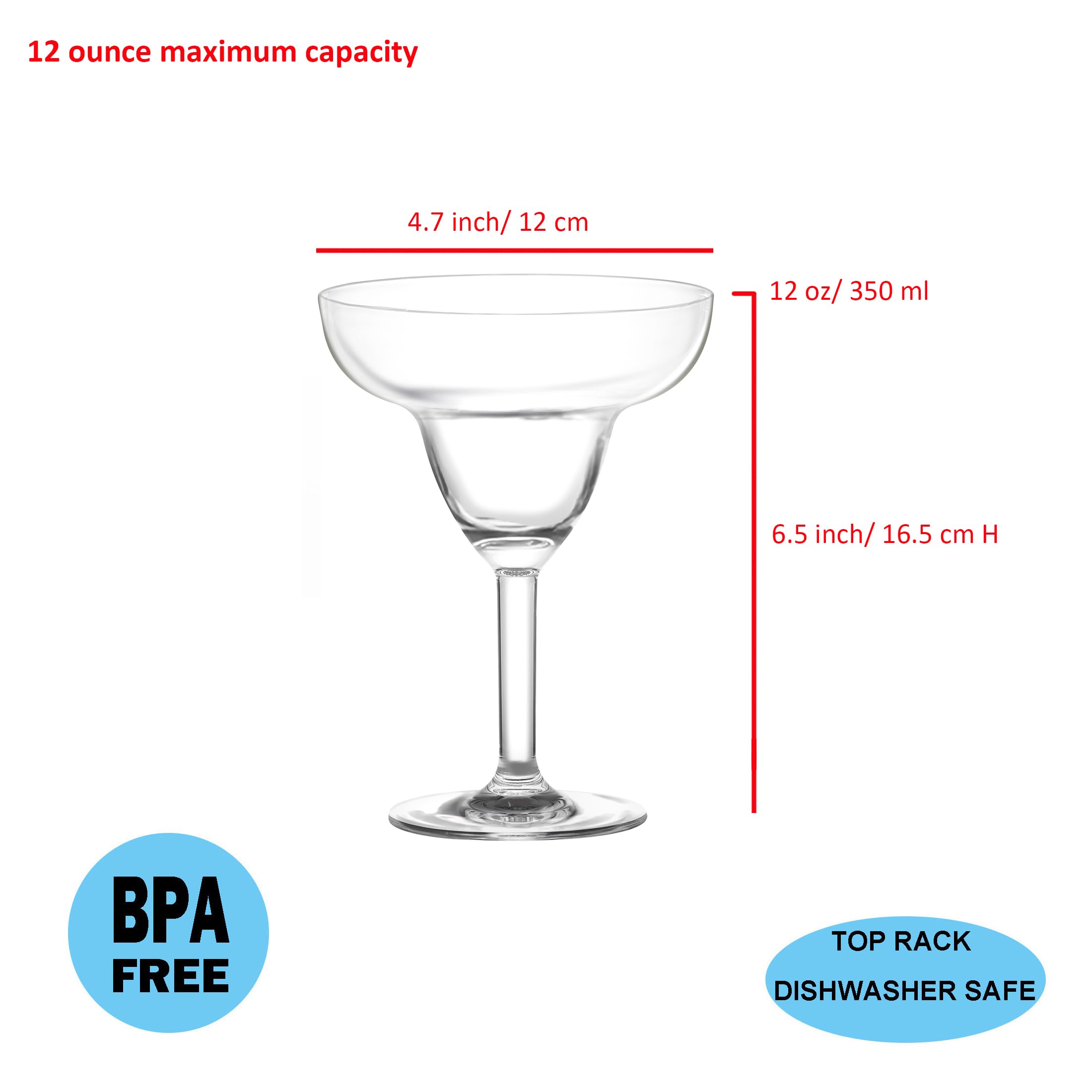 KOXIN-KARLU Vasos clásicos de plástico para margaritas de 355 ml, juego de 6 vasos acrílicos transparentes