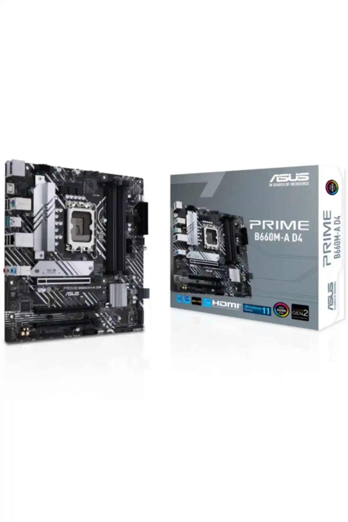 ASUS PRIME B660M-A D4 Gaming Mainboard Sockel Intel LGA 1700 (Intel B660, mATX, DDR4 Speicher, PCIe 4.0, 2x M.2, Aura Sync)