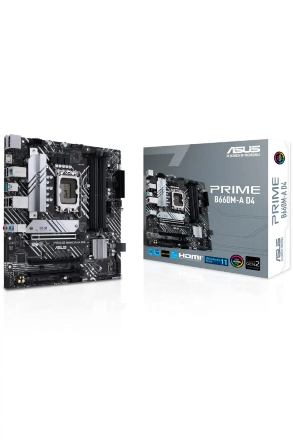 ASUS PRIME B660M-A D4 Gaming Mainboard Sockel Intel LGA 1700 (Intel B660, mATX, DDR4 Speicher, PCIe 4.0, 2x M.2, Aura Sync)