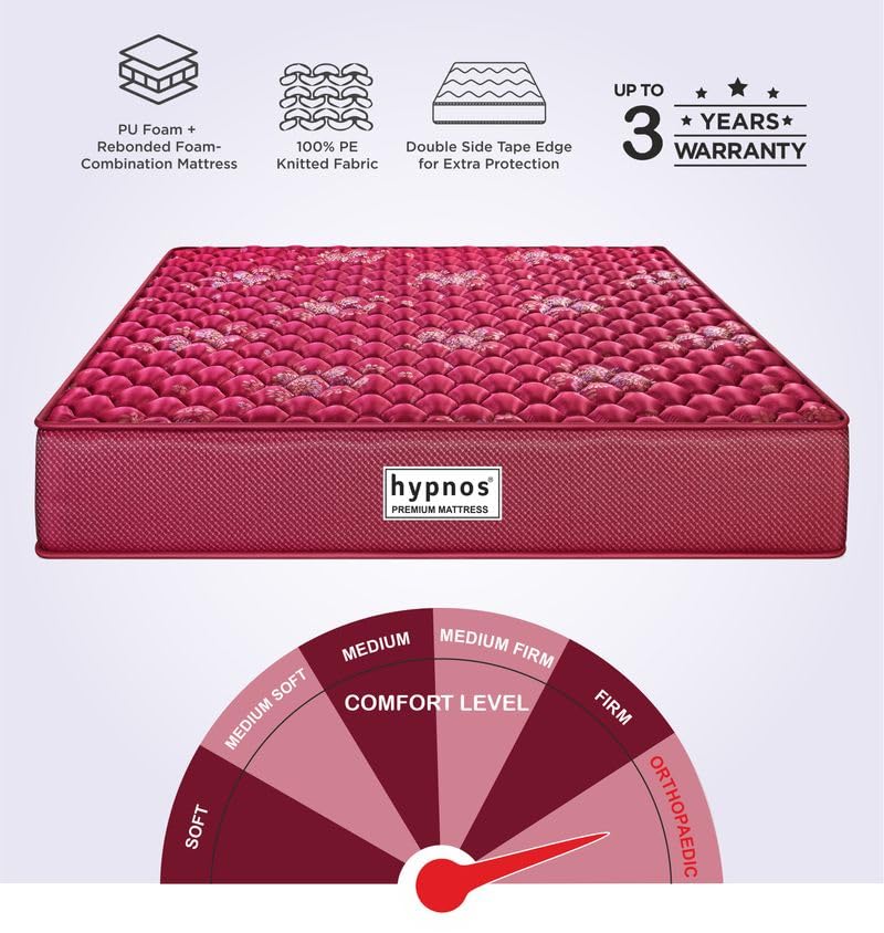 Image of Hypnos Orthopedic Dual Sided 5 Inch High Density Foam Mattress | Queen Size (72X60 Inches) | Firm Back Support | Reversible | Anti-Microbial Breathable Woven Fabric | 5-Year Warranty
