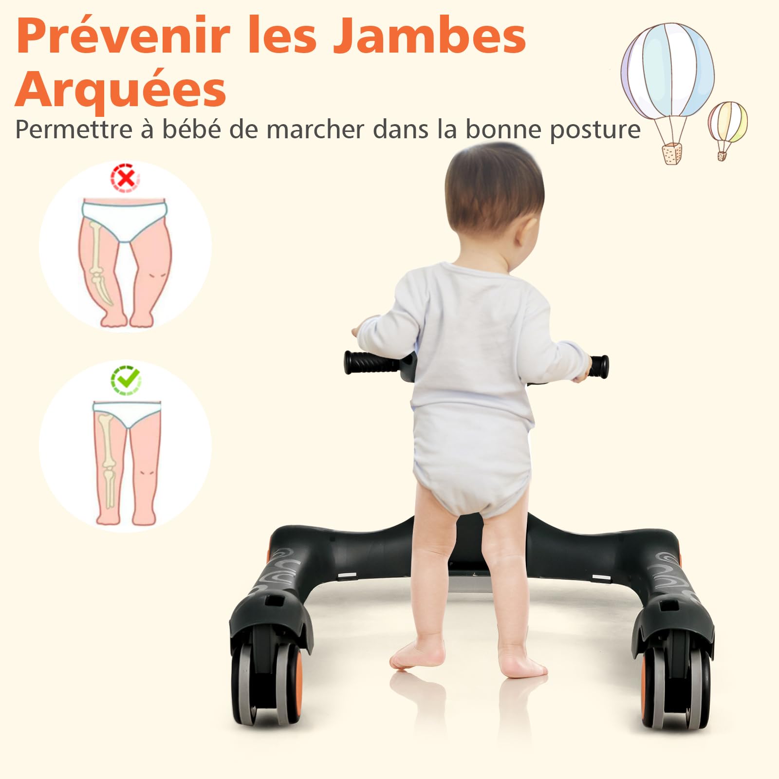 GOPLUS Trotteur Bébé Fille Garçon 6-18 Mois, Trotteur Marche Bébé Evolutif 2 en 1, Pousseur Pliable avec Lumière et Musique, Hauteur Réglable en 3 Positions, Coussin Amovible, Charge15KG (Noir)