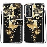 Nadoli Bunt Leder Hülle für Huawei P40,Cool Lustig Tier Blumen Schmetterling Entwurf Magnetverschluss Lanyard Flip Cover Brieftasche Schutzhülle mit Kartenfächern