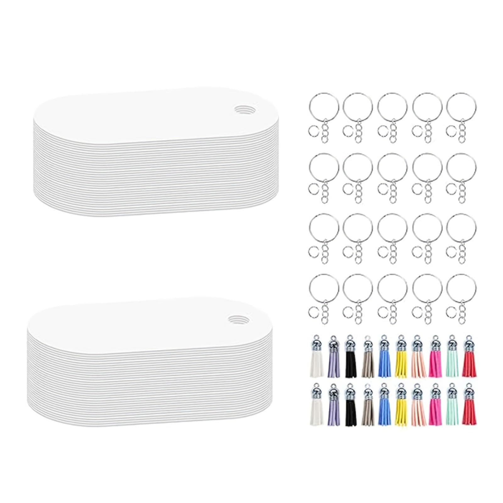 Kalttoy 100 Pieces Keychain Crafting Kits Keyring Sublimation Blanks with Tassels and Jump Rings Crafting Supplies Sublimation Keychain Blanks