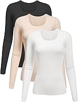 Vista 1 de YYA Camisas básicas de manga larga de 3 piezas para mujer, térmicas, cálidas, cuello redondo, elásticas, ajustadas, camiseta de capa S-XL