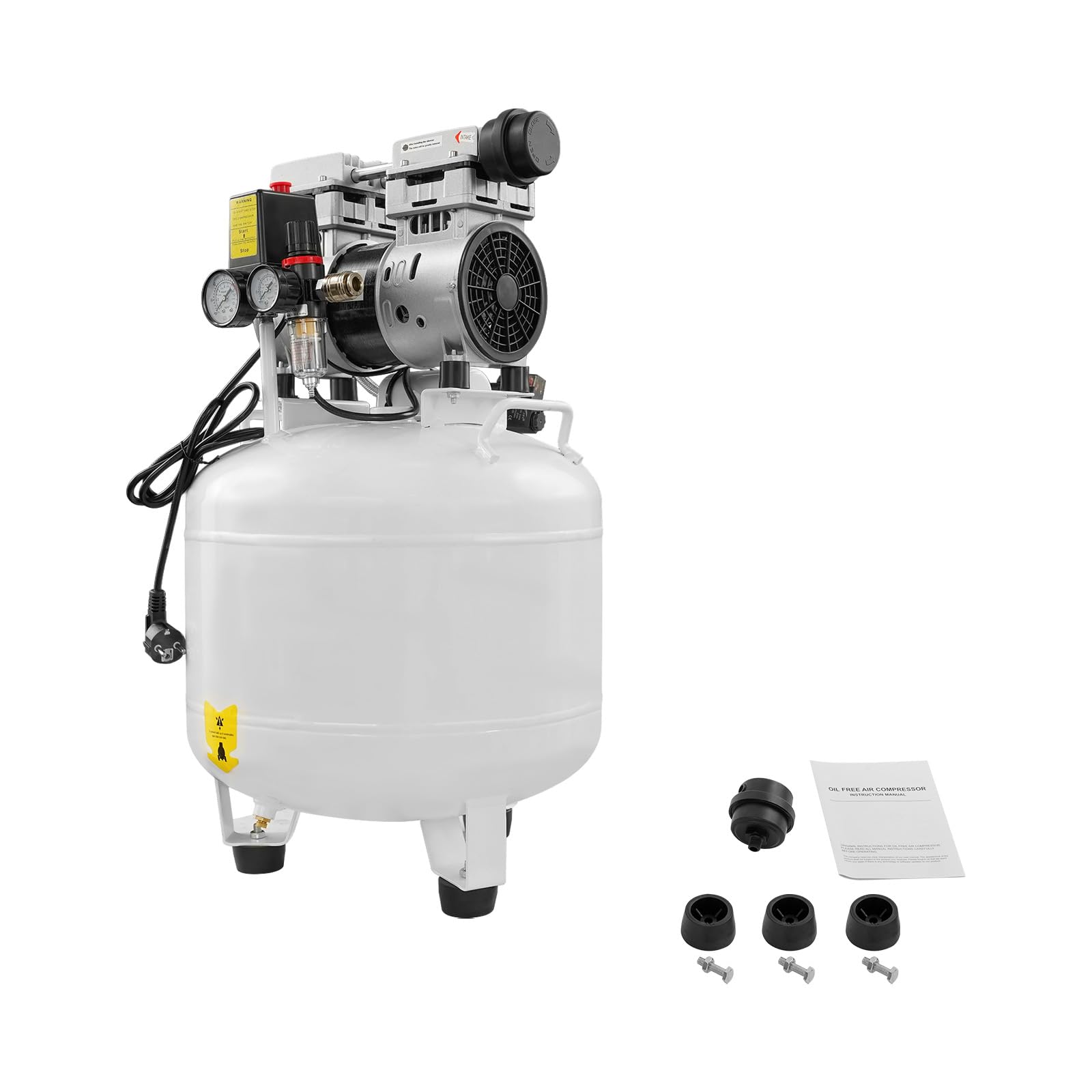 Compresor de aire silencioso de 40 l, compresor sin aceite con motor de cobre y doble manómetro, compresor de aire comprimido de 8 bares con separador de agua y aceite, protección contra