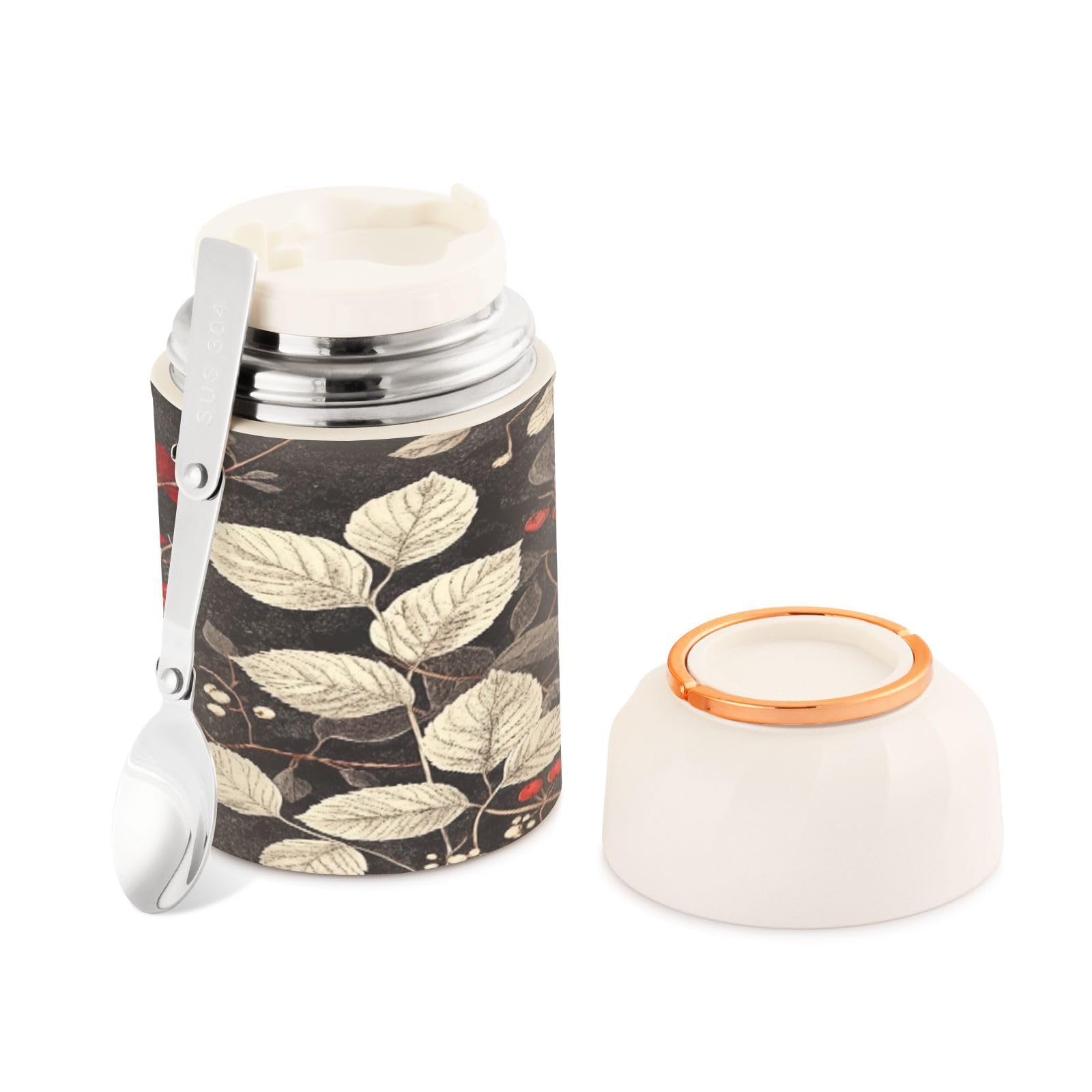 Tarro de comida aislado de 500 ml en acero inoxidable con cuchara para la oficina