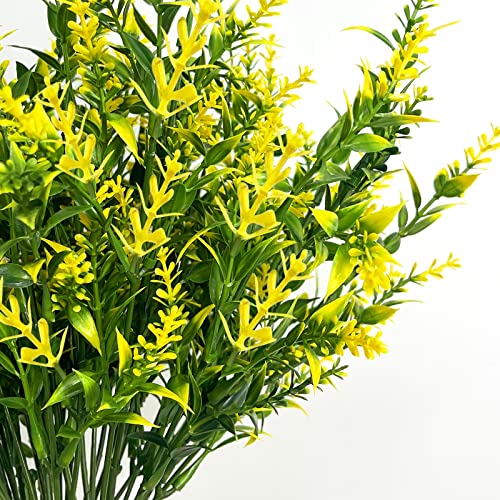 GBD 20 Bundles Artificial Plants Outdoor UV Resistant Artificial Lavender Flowers Fake Lavender Flowers Plants Faux Plastic Shrubs Garden Porch Window Box Outside Spring Summer Decor(Yellow)