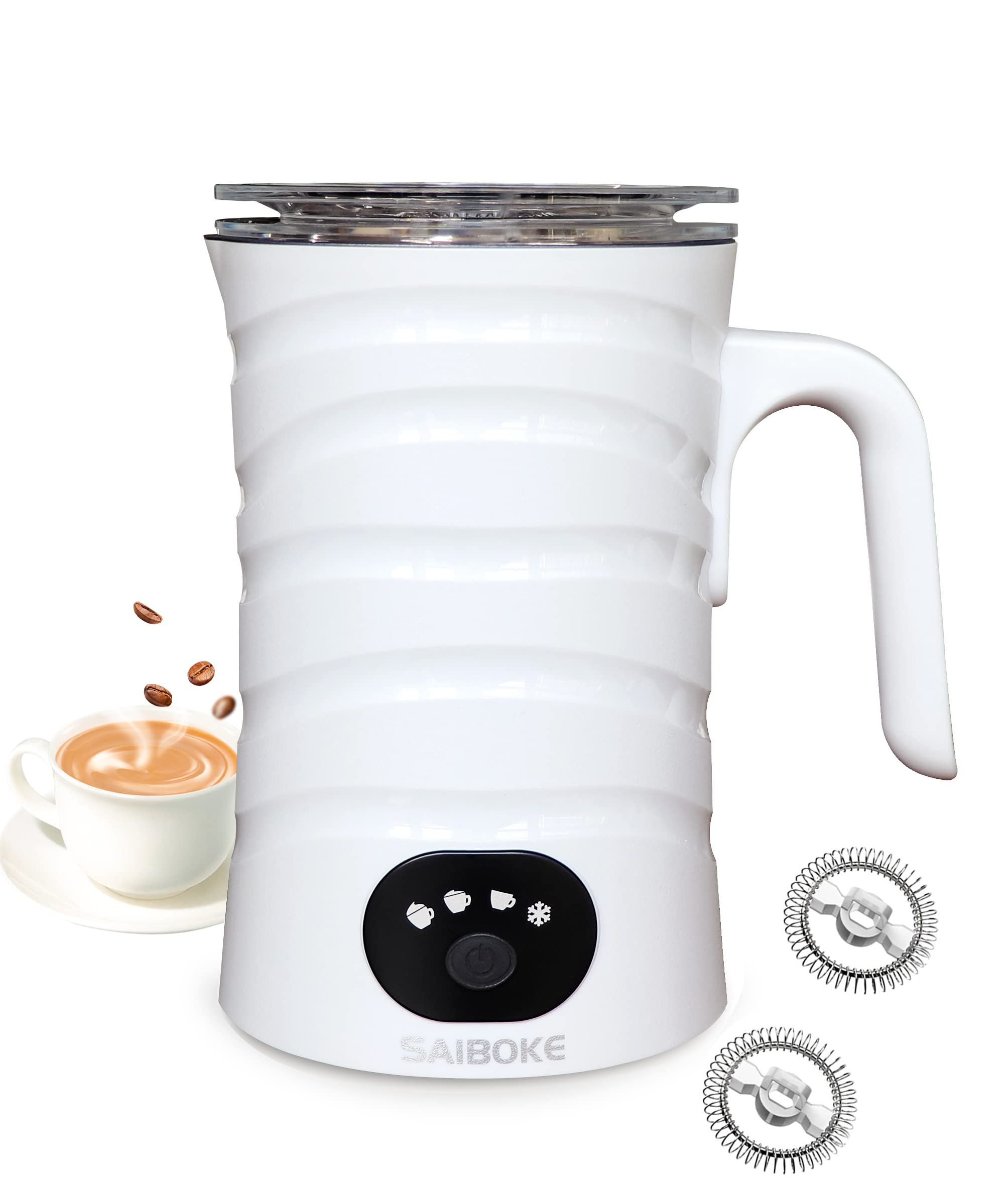 SAIBOKE Electric Milk Frother, Automatic Milk Steamer,4-IN-1 Automatic Hot & Cold Foam Maker-8.8oz/260ml Milk Warmer for Latte,Cappuccinos,Macchiato,Ultra-quiet working & Automatic off (White)