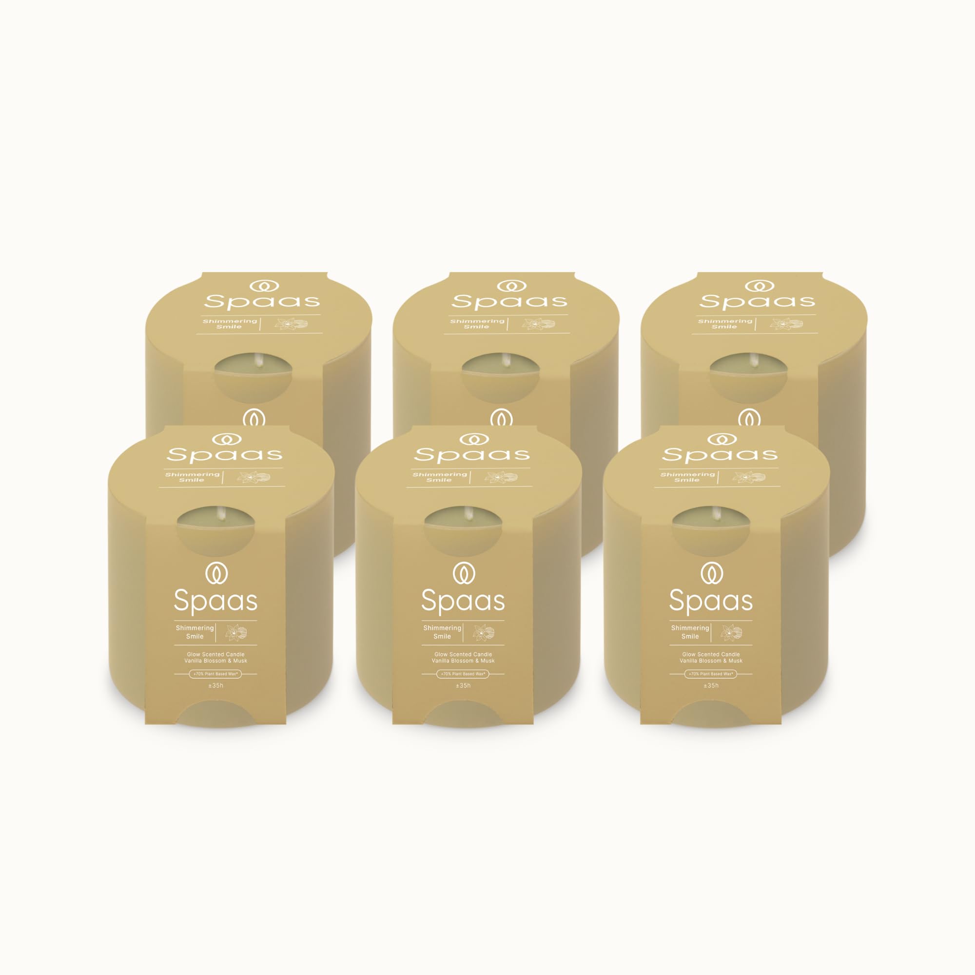 Spaas 6 Candele Profumata Glow, ± 35 Ore, Fiore di Vaniglia e Muschio