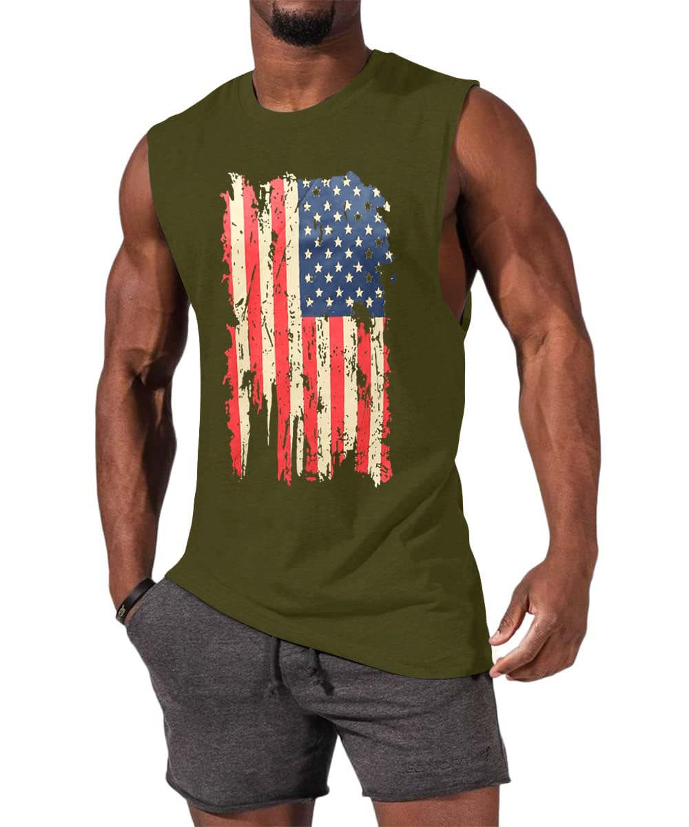 iudam 4th of July Independence Day USA Flag Sleeveless Graphic T-Shirts Gym Workout Tank Tops
