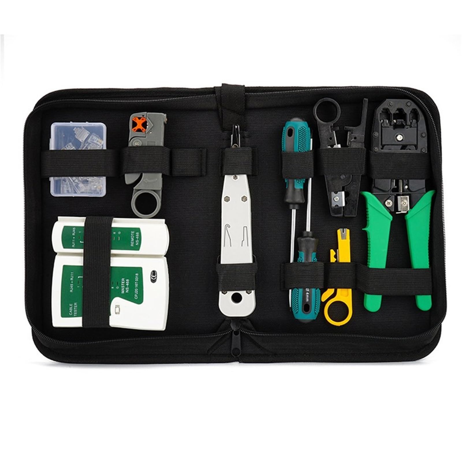 Kit di strumenti for tester for cavi di rete LAN Cacciavite Utp Spelafili RJ45 Connettore Rete di computer Pinze a crimpare Set di strumenti | Network Cable Tester Tool Kit LAN Utp Screwdriver Wire Stripper RJ45 Connector Computer Network Crim