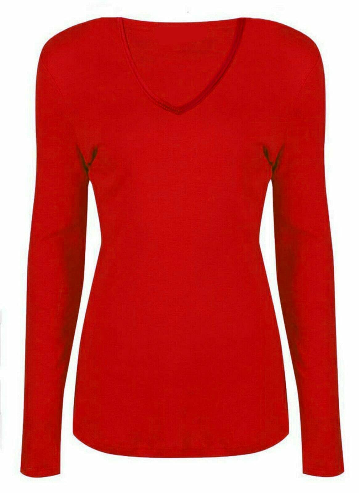 Wearall Women's Red New V Neck Stretch Long Sleeve Top 12/14