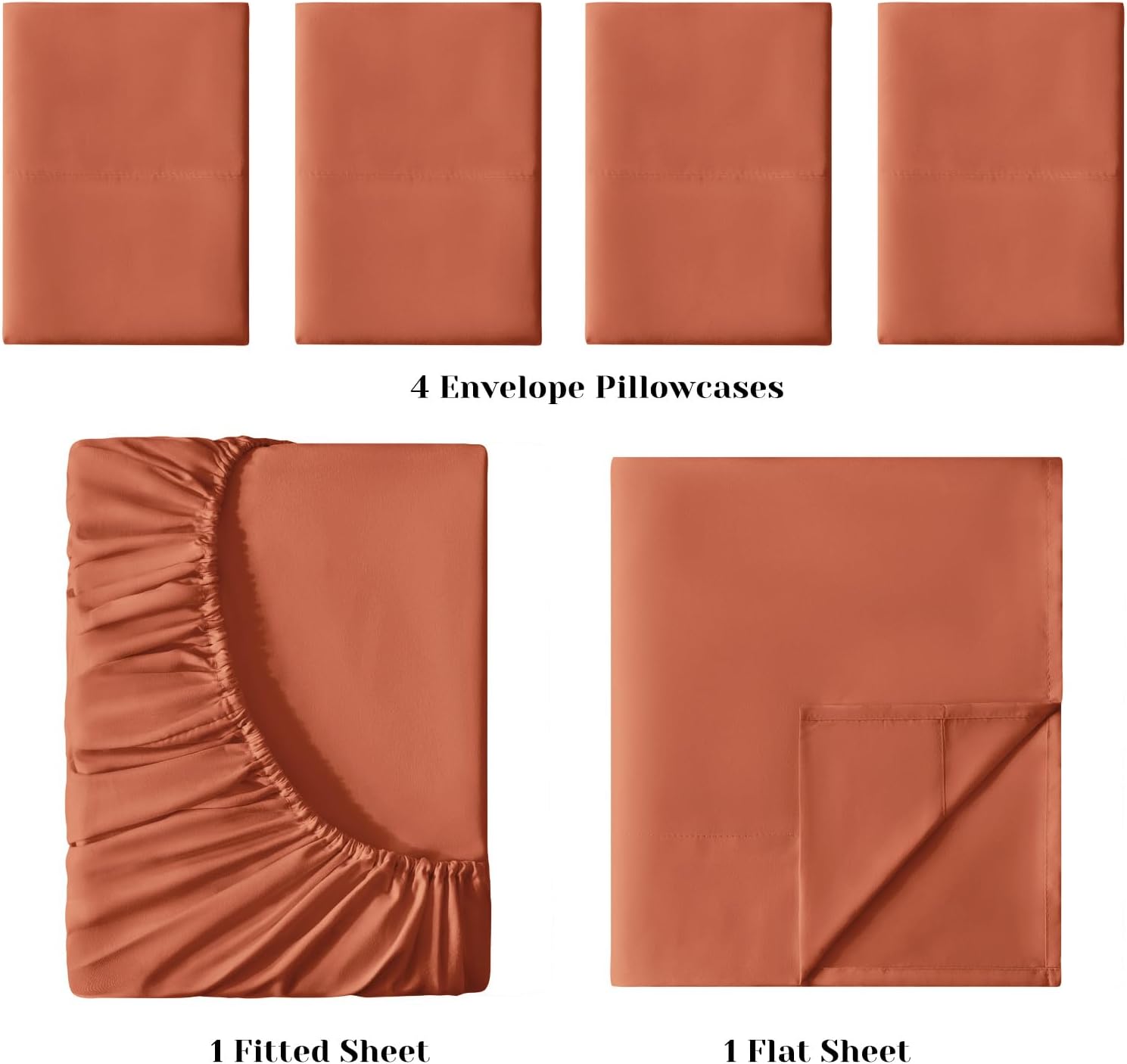 BYSURE 6 Pieces Bed Sheets Set(King, Terracotta) - Hotel Luxury Super Soft 1800 Thread Count 100% Microfiber Sheets with Deep Pockets, Wrinkle & Fade Resistant
