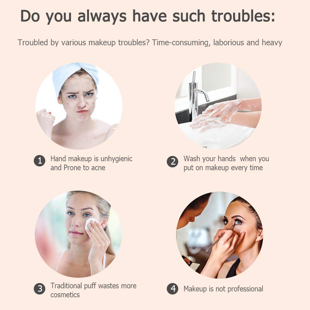 MEISMEIK- Powder Puff Electric With 5 Makeup Sponges-Two Using Methods-The Makeup Is Very Even, No Powder Is Wasted And Hands Are Not Soiled-Suitable For Various Cosmetics[Golden]