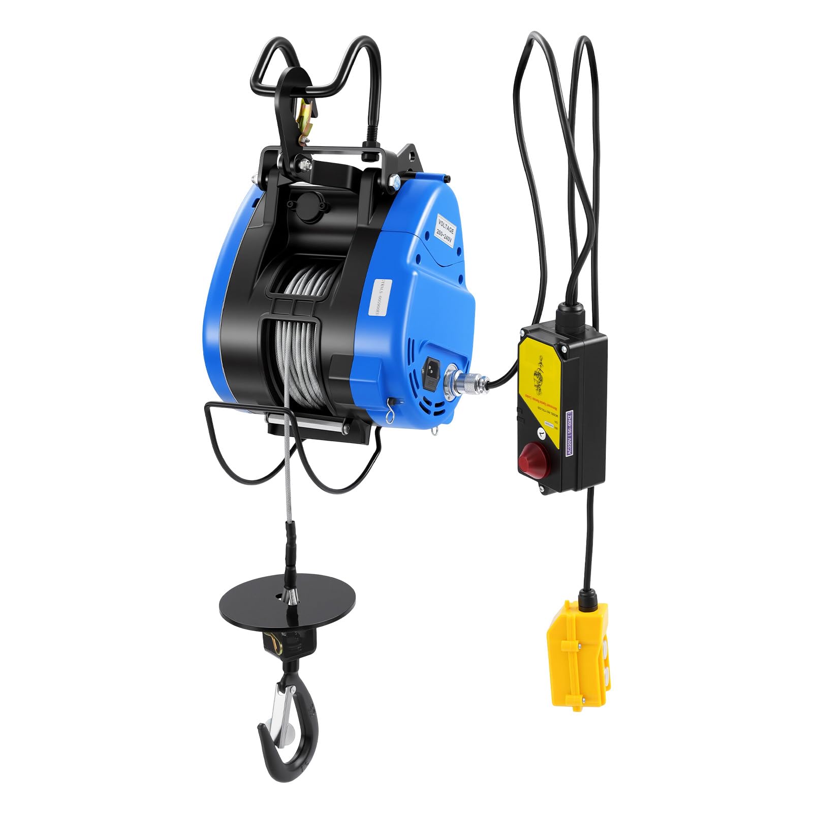 Cabestrante eléctrico RainWeel de 1500W 220V Polipasto Eléctrico 250kg 30m con cable de acero antitorsión Altura de elevación: 29m Mando por cable/control remoto