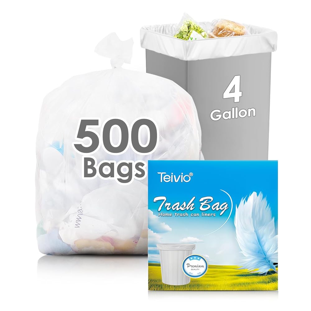 Teivio 4 Gallon 500 Counts Clear Trash Bags Garbage Bags, Mini Waste Basket Liners,Bathroom Trash Can Bin Liners, Small Plastic Bags for Home Office Kitchen Car Bedroom Dog waste Baby Diaper