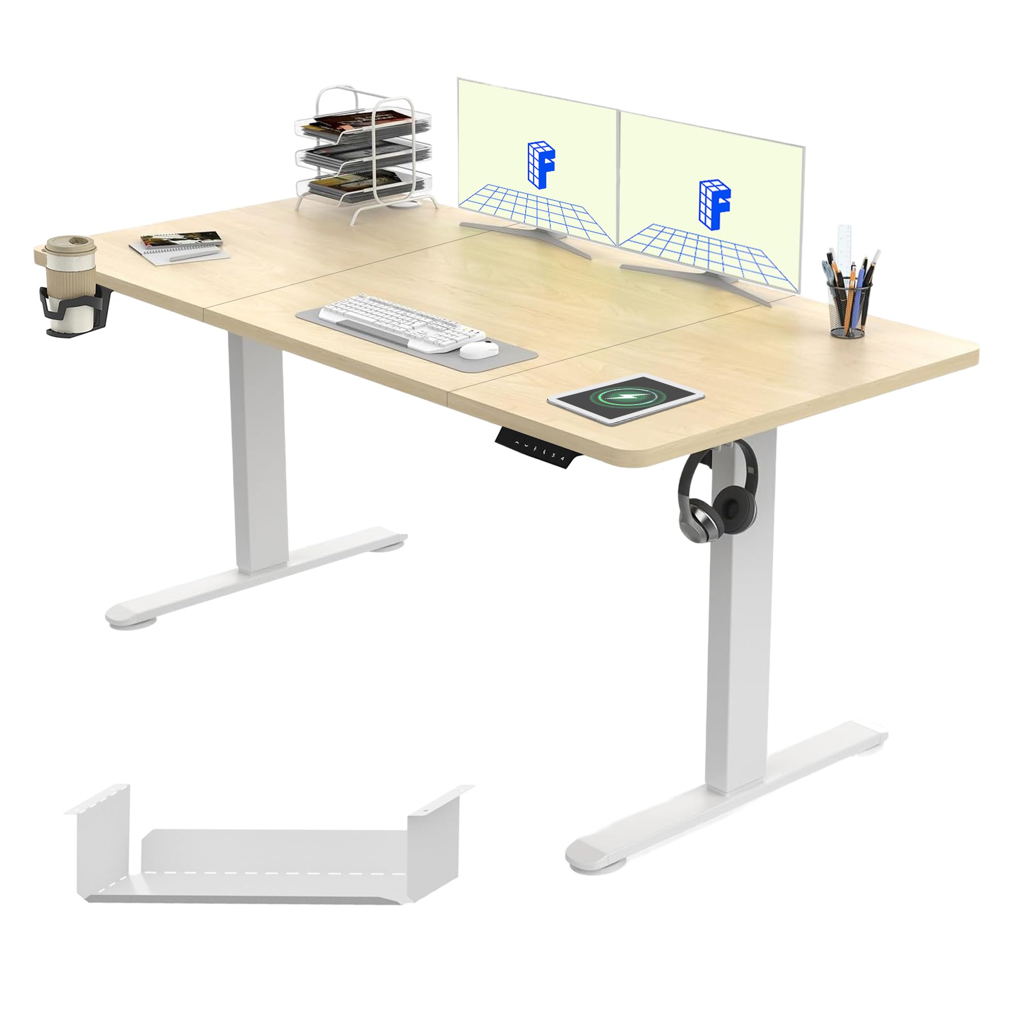 FLEXISPOT E1 Plus Electric Standing Desk Height Adjustable Sit Stand Desk with Memory Smart Panel (140 * 60cm, White Frame+Maple Desktop) โ image 1